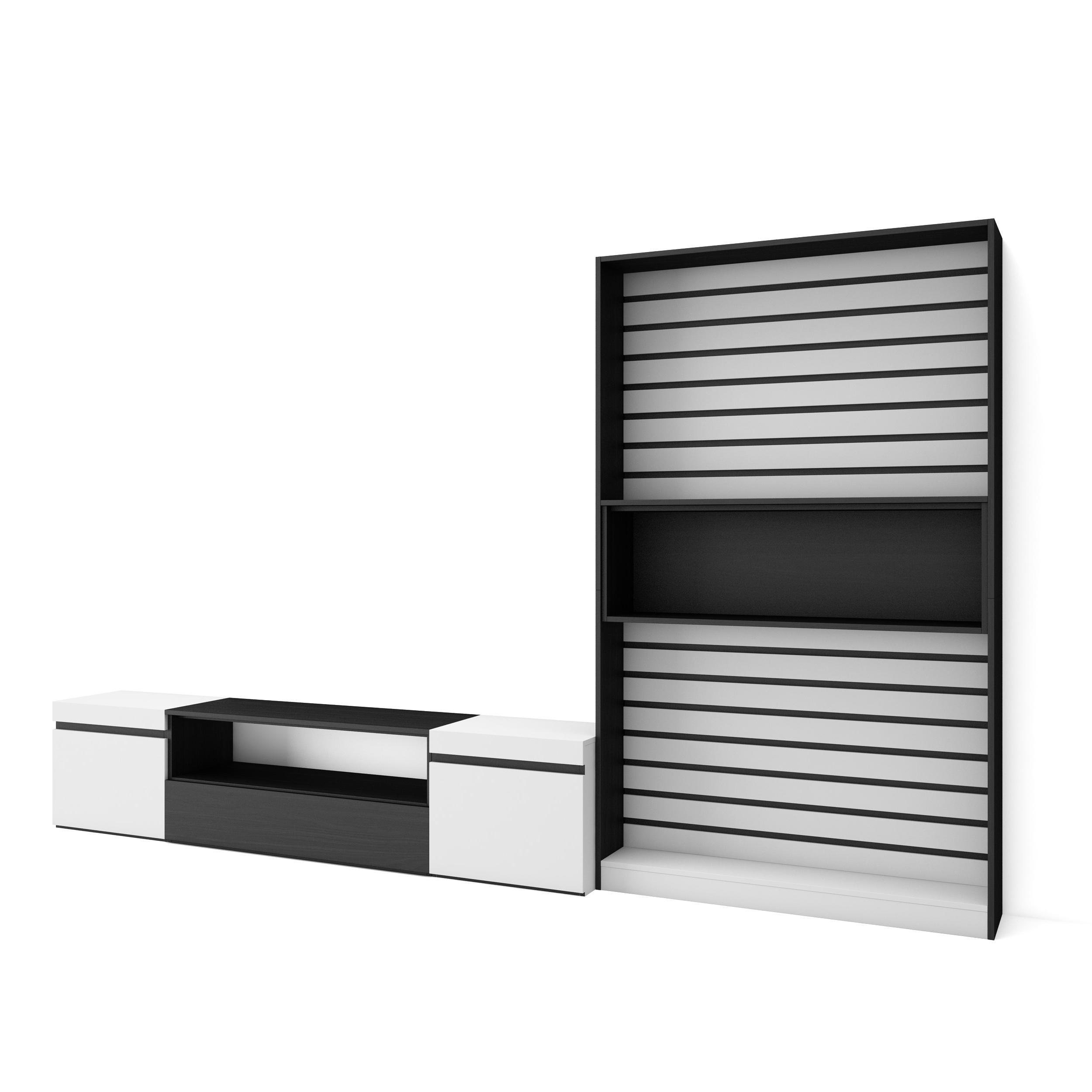 Skraut Home - Conjunto de muebles de Salón - Estantería y organización y Mueble TV - Veteado de madera con tacto poroso de alta calidad - Estilo Moderno - Medidas totales 310x35x186cm
