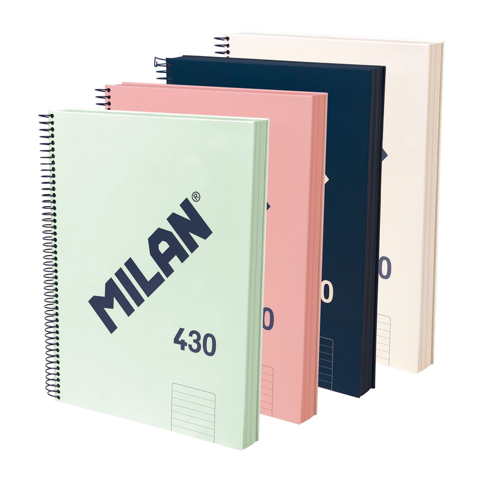 MILAN 430 - Pack 4 Cuadernos A4 Espiral y Tapa Dura. Papel Pautado 120 Hojas 95gr