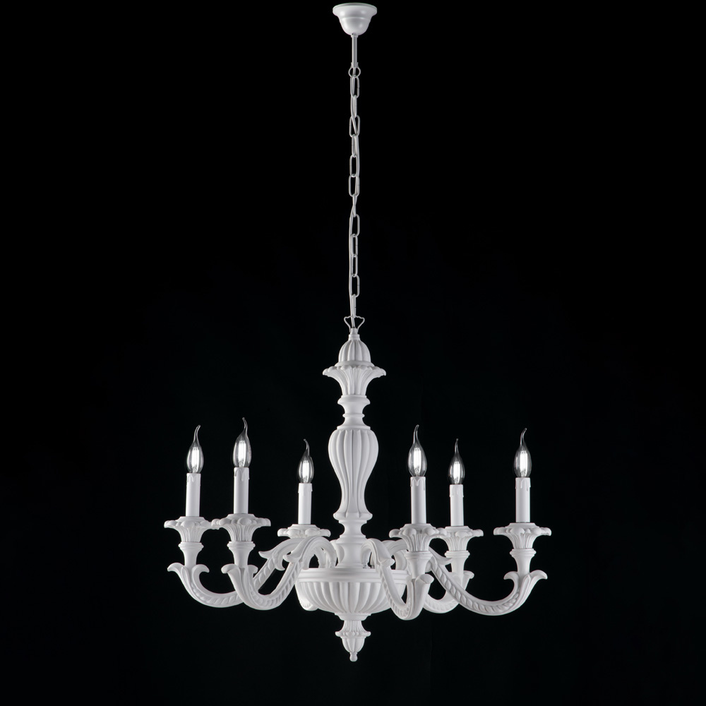 Araña Shabby Chic Leonardo Madera Blanca 6 Luces E14
