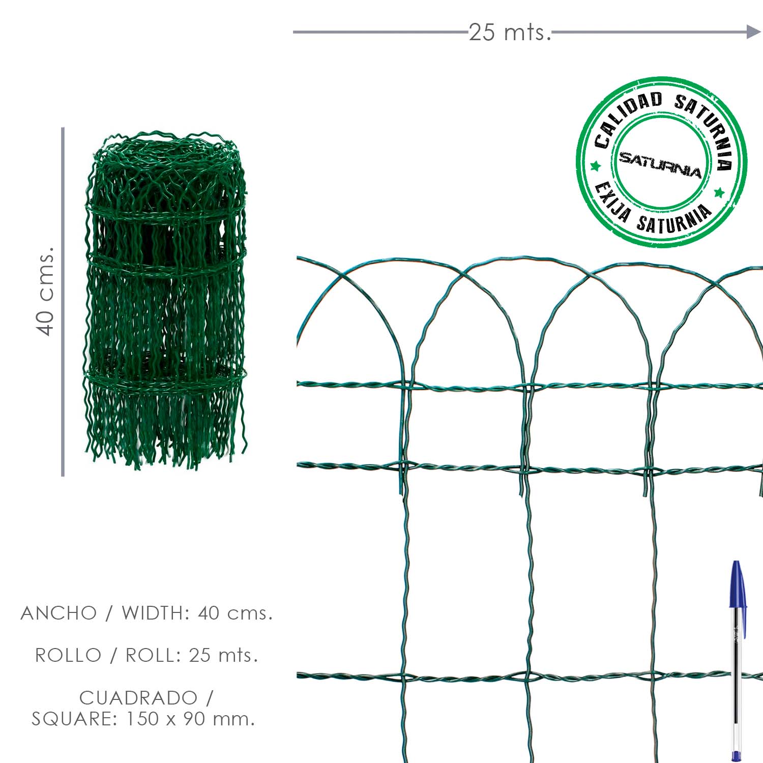 SANCO STORE - SATURNIA Malla Electrosoldada Plastificada Residence Altura 40 cm. Rollo 25 Metros
