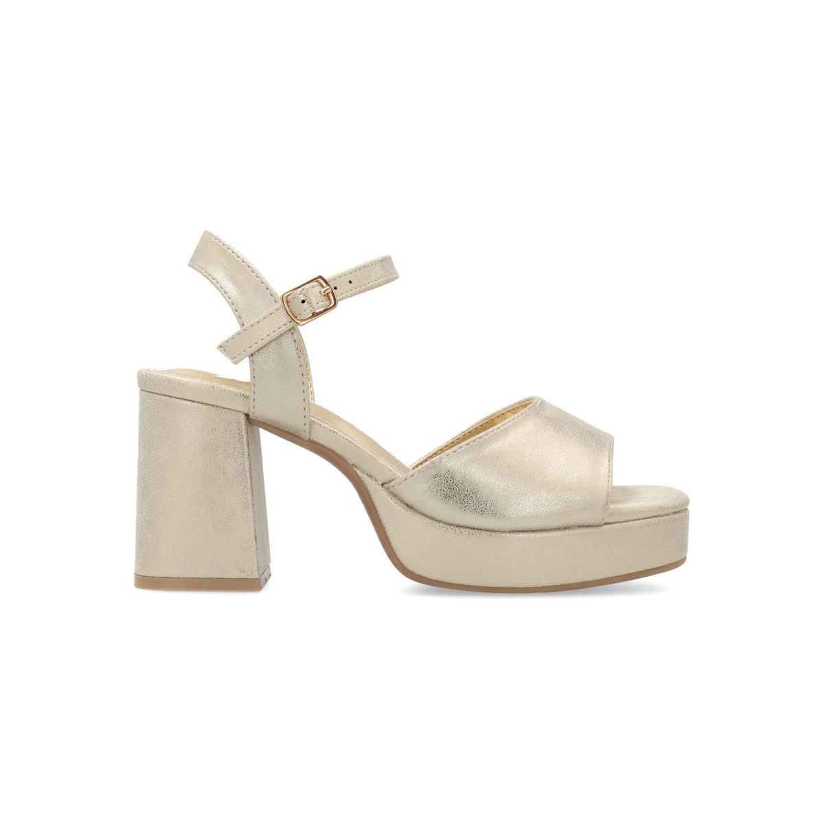 XTI - Sandalias de fiesta para mujer con tacón ancho de 7,5 cm y plataforma delantera, fabricadas en sintético antelina con pulsera regulable y suela antideslizante, certificadas veganas