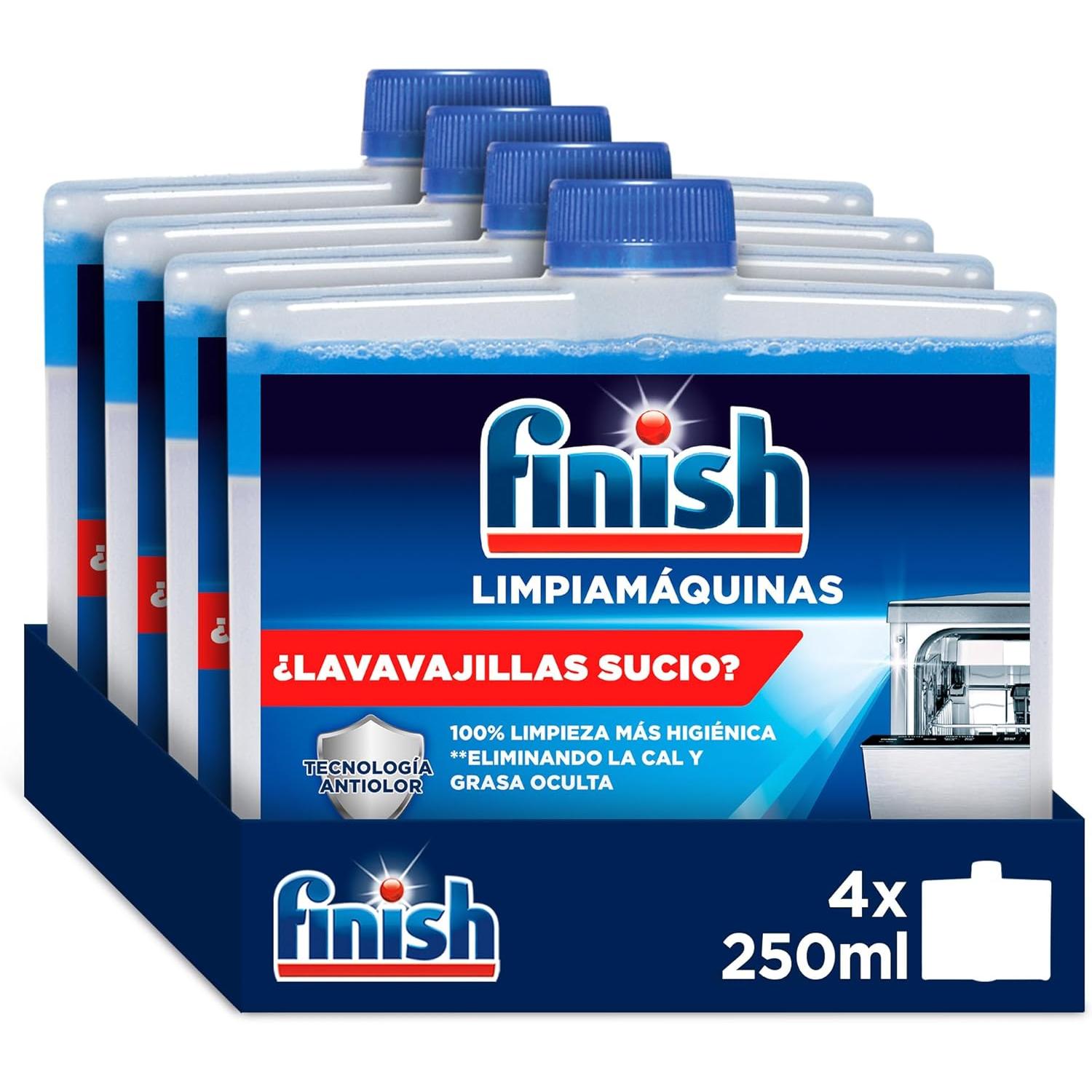 Finish Liquido para Lavavajillas - Pack de Ahorro de 4 x 250 ml - Limpiador Líquido Contra Cal y grasa para un lavavajillas limpio