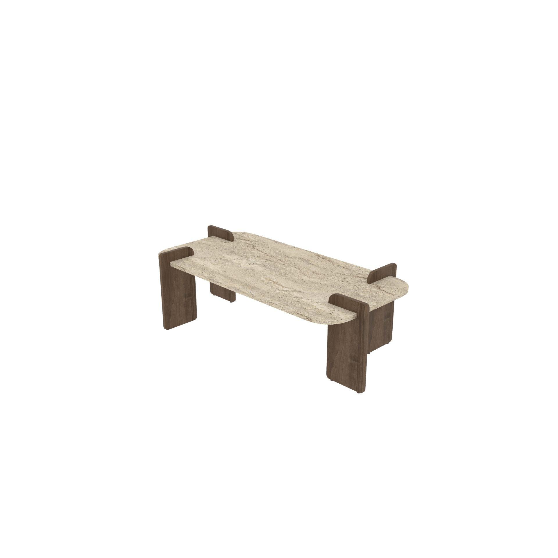 Habitat y Jardin - Mesa baja de madera "Leapiri" - 120 x 60 x 35 cm - Travertino