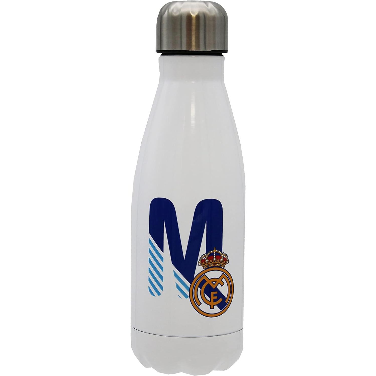 Botella Agua de Acero Inoxidable Real Madrid, Cierre Hermético, Diseño  Letra M en Azul, 550 ml, Color Blanco, Producto Oficial