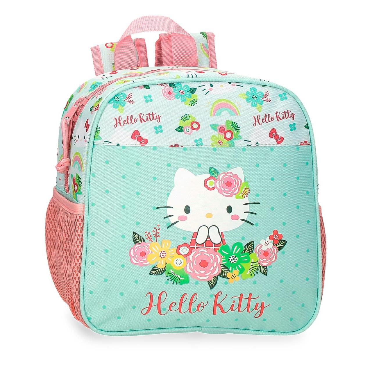 Hello Kitty Floral Kitty Mochila preescolar de 23 cm x 25 cm x 10 cm adaptable a carro