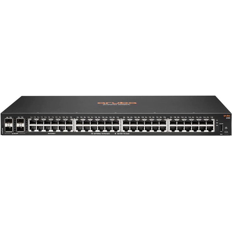 Conmutador HPE Aruba 6100 48G 4SFP + L3 administrado + 4 x 1/10 Gigabit SFP + flujo de aire lateral (JL676A)