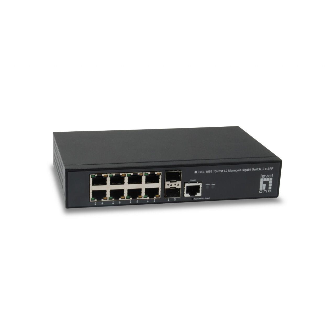 HUB Switch puertos 8 x Gigabit RJ45 LEVELONE GEL-1061 2 x SFP Negro
