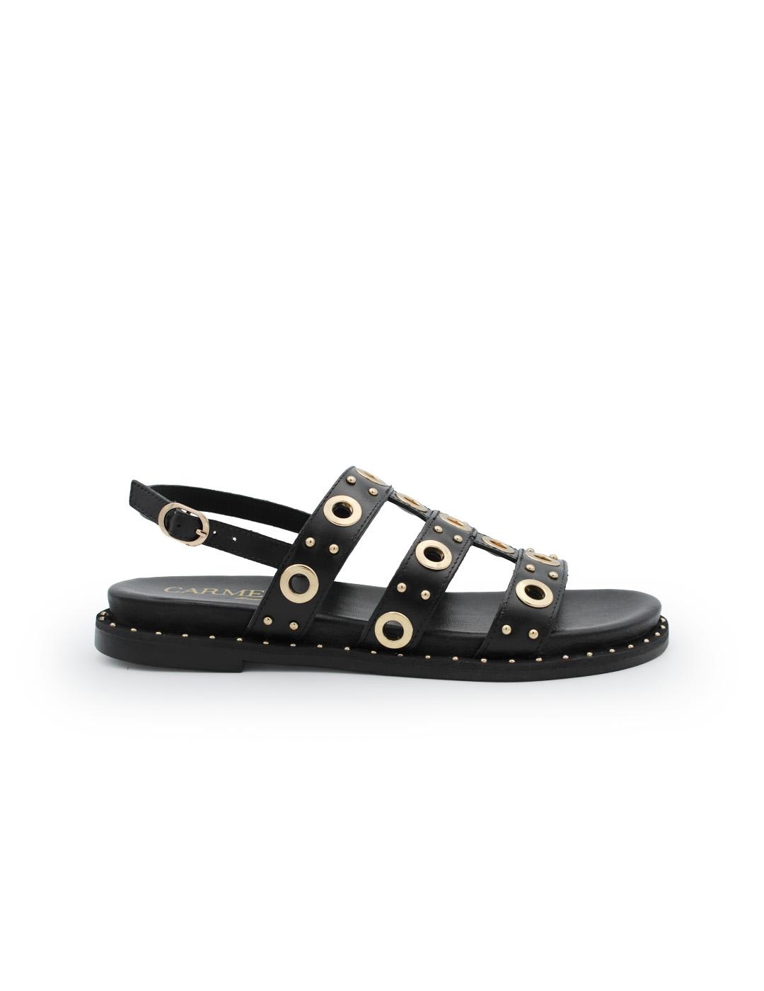 Sandalia Piel Tachas Carmela 163208 Negra Mujer