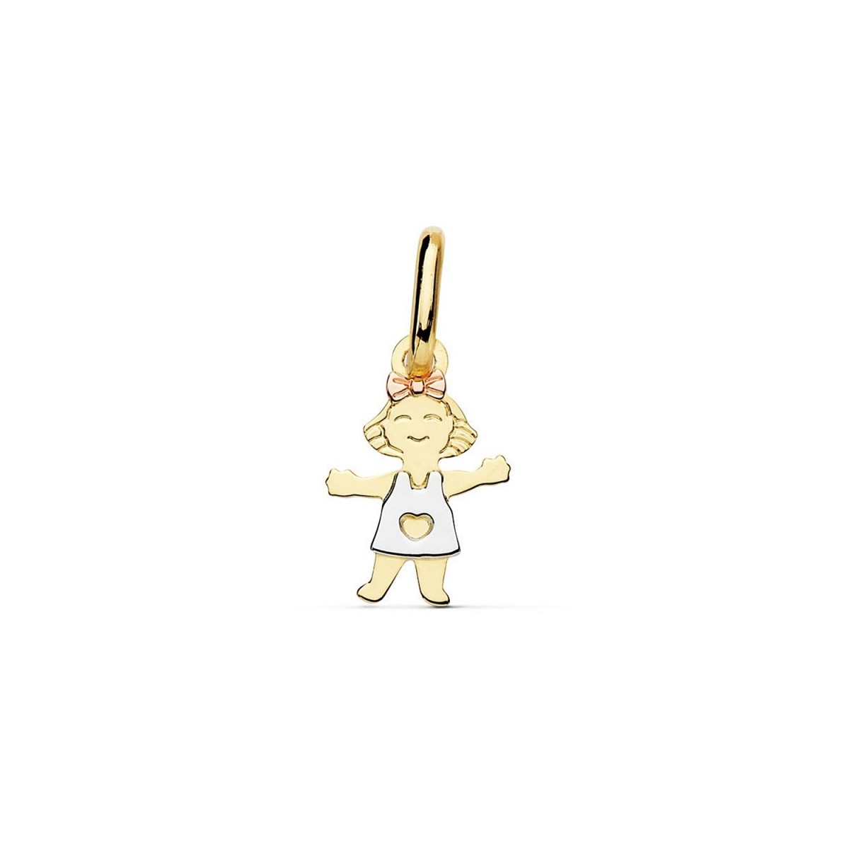 Colgante oro 18k tricolor motivo niña 12mm. alegre lazo