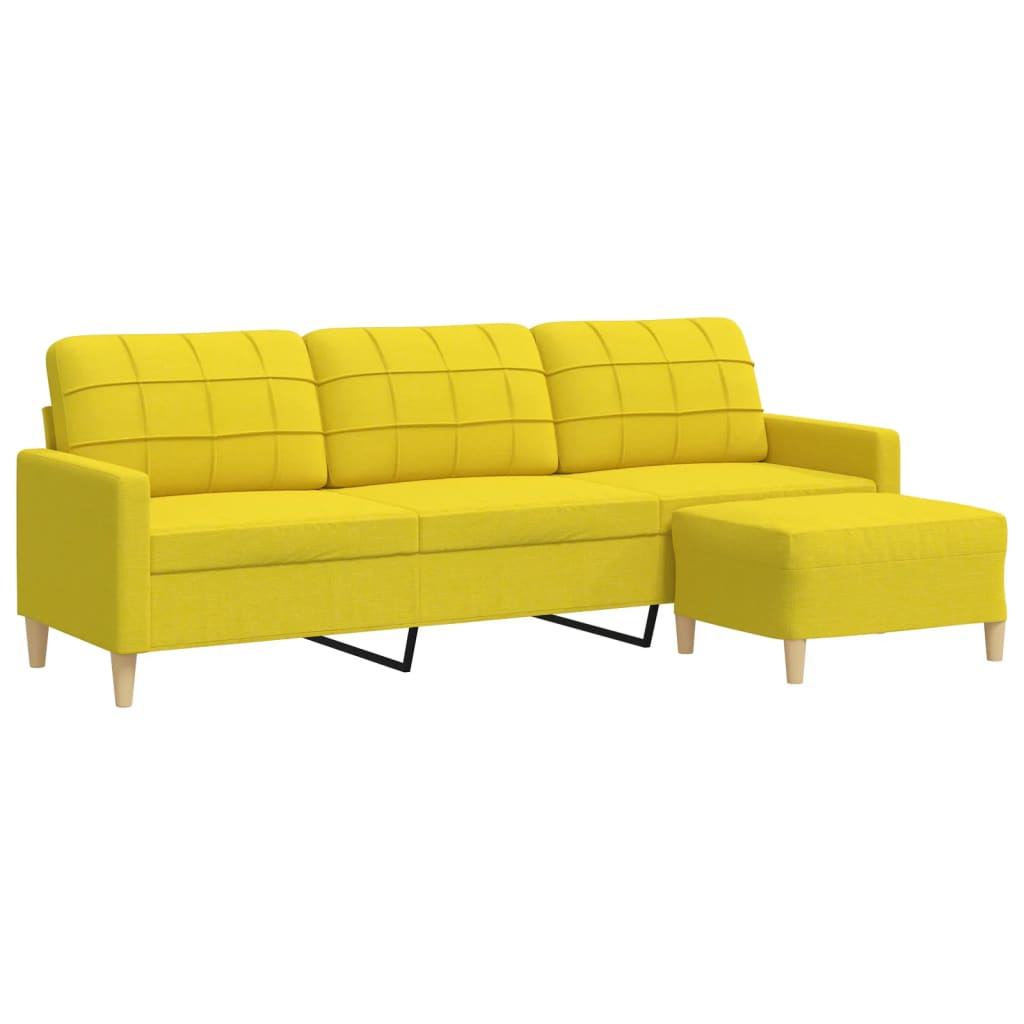 vidaXL Sofá de 3 plazas con taburete de tela amarillo claro 210 cm