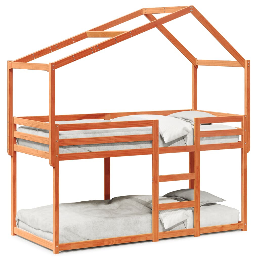 vidaXL Cama con techo madera maciza pino marrón 90x200 cm
