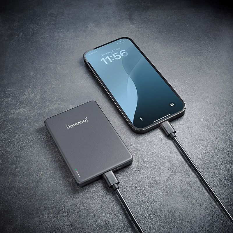 Intenso - Powerbank MW5000 con tecnología MagSafe magnética, 5000 mAh, diseño compacto gris para smartphones y tablets