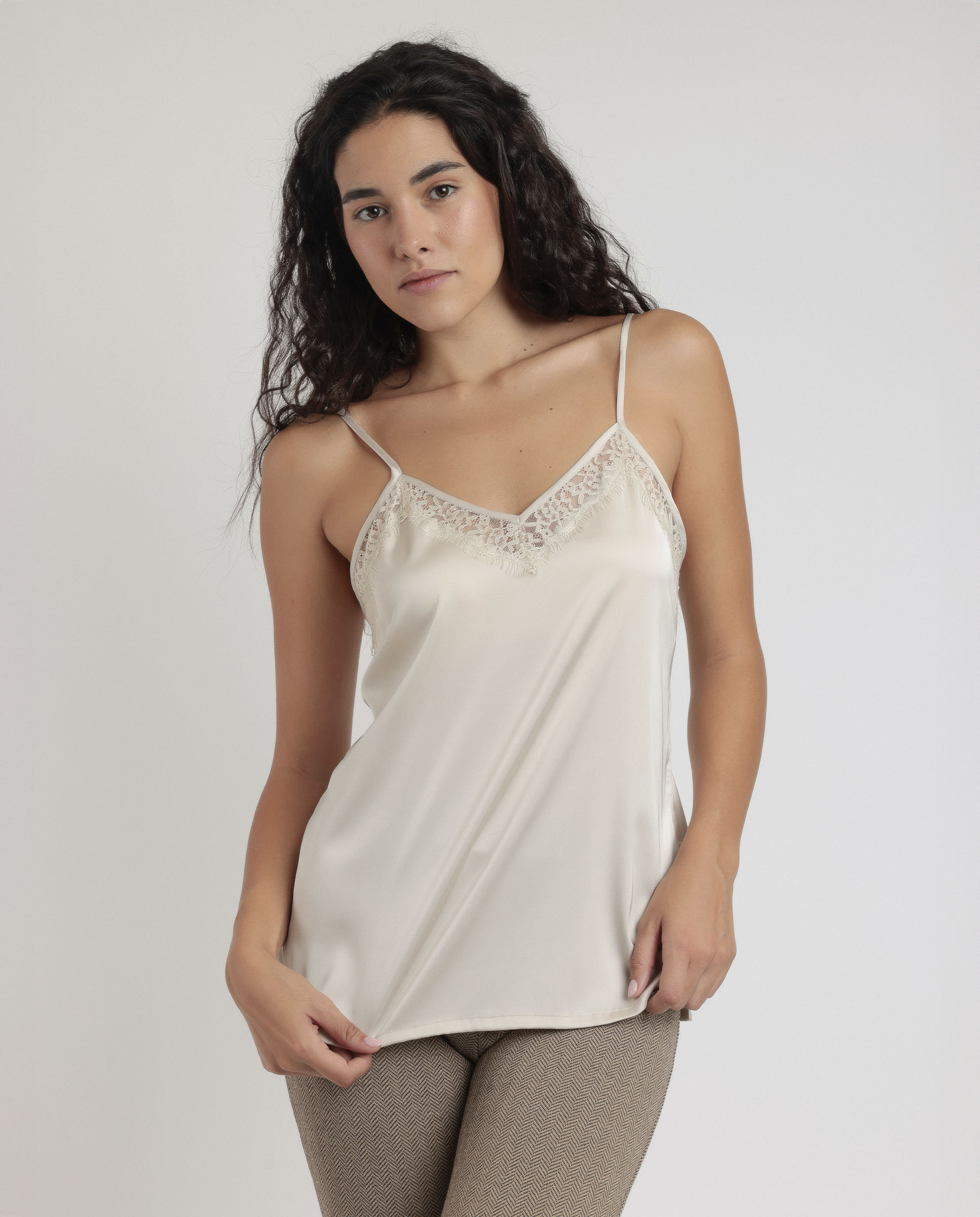ADMAS Camiseta Tirante Puntilla Escote para Mujer