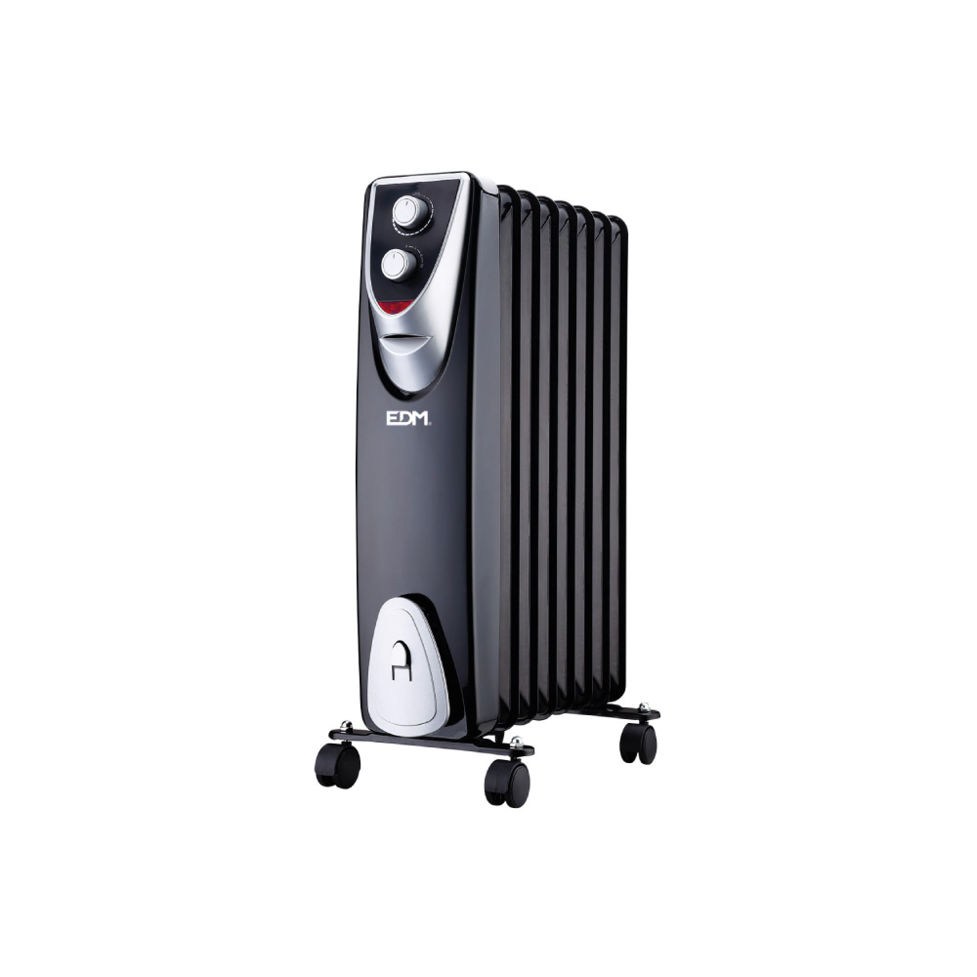 EDM - Radiador sin aceite Black Edition con 8 elementos, 1500 W, calienta 8 veces más rápido, ruedas multidireccionales y protección sobrecalentamiento
