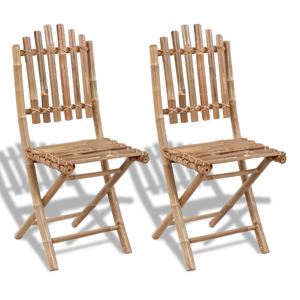 vidaXL Sillas de jardín plegables bambú Set 2/4