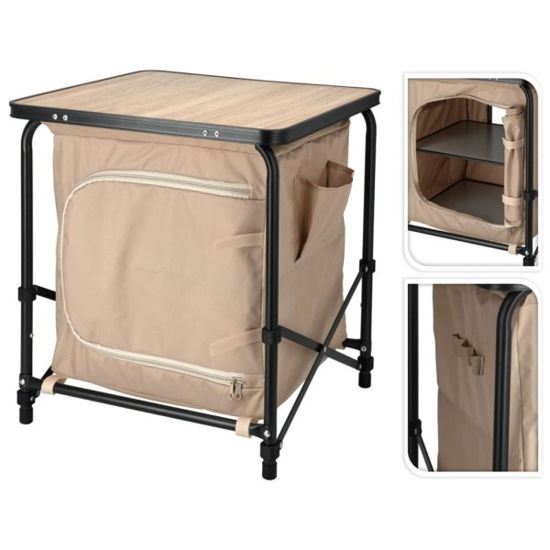 Mesa de Camping con Armario de Tela para Organización y Almacenamiento - Ideal para Excursiones, Picnics y Aire Libre - Medidas: 48x48x53.5 cm