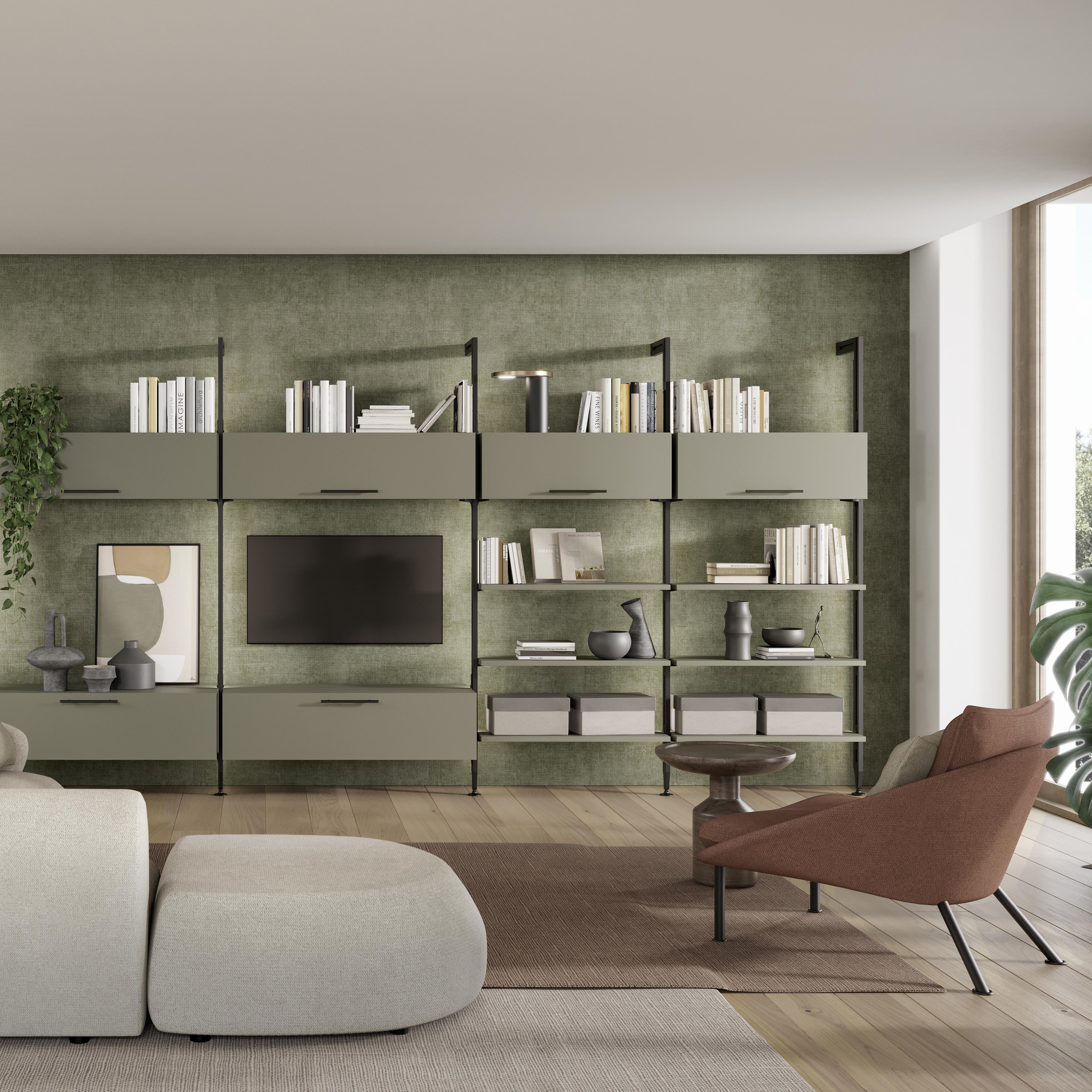 Lote de 3 estructuras zero con herrajes y perfiles para montaje al suelo y a pared con nivelador rectangular, aluminio y zamak, negro texturizado