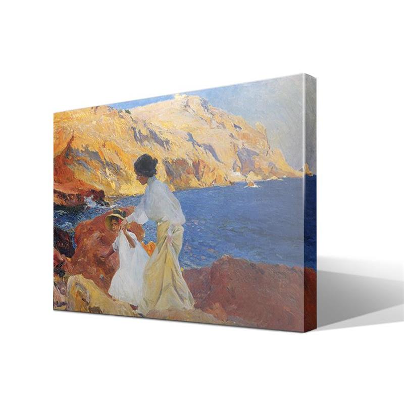 Cuadro Canvas Clotilde y Elena en las Rocas, Jávea, óleo Sobre Lienzo de Joaquín Sorolla y Bastida - Impresión Fine Art Giclee