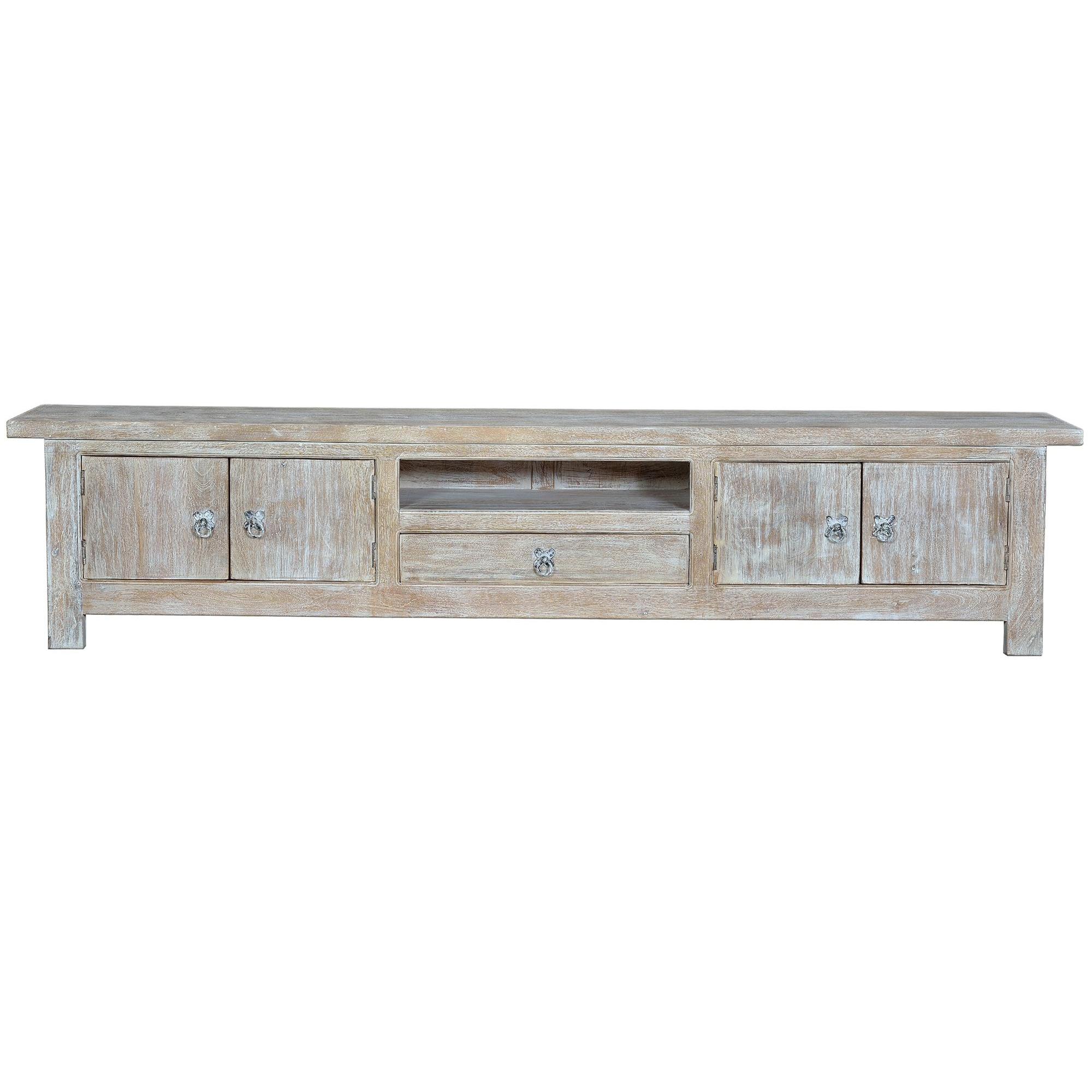 Mueble TV en madera de mango blanco envejecido