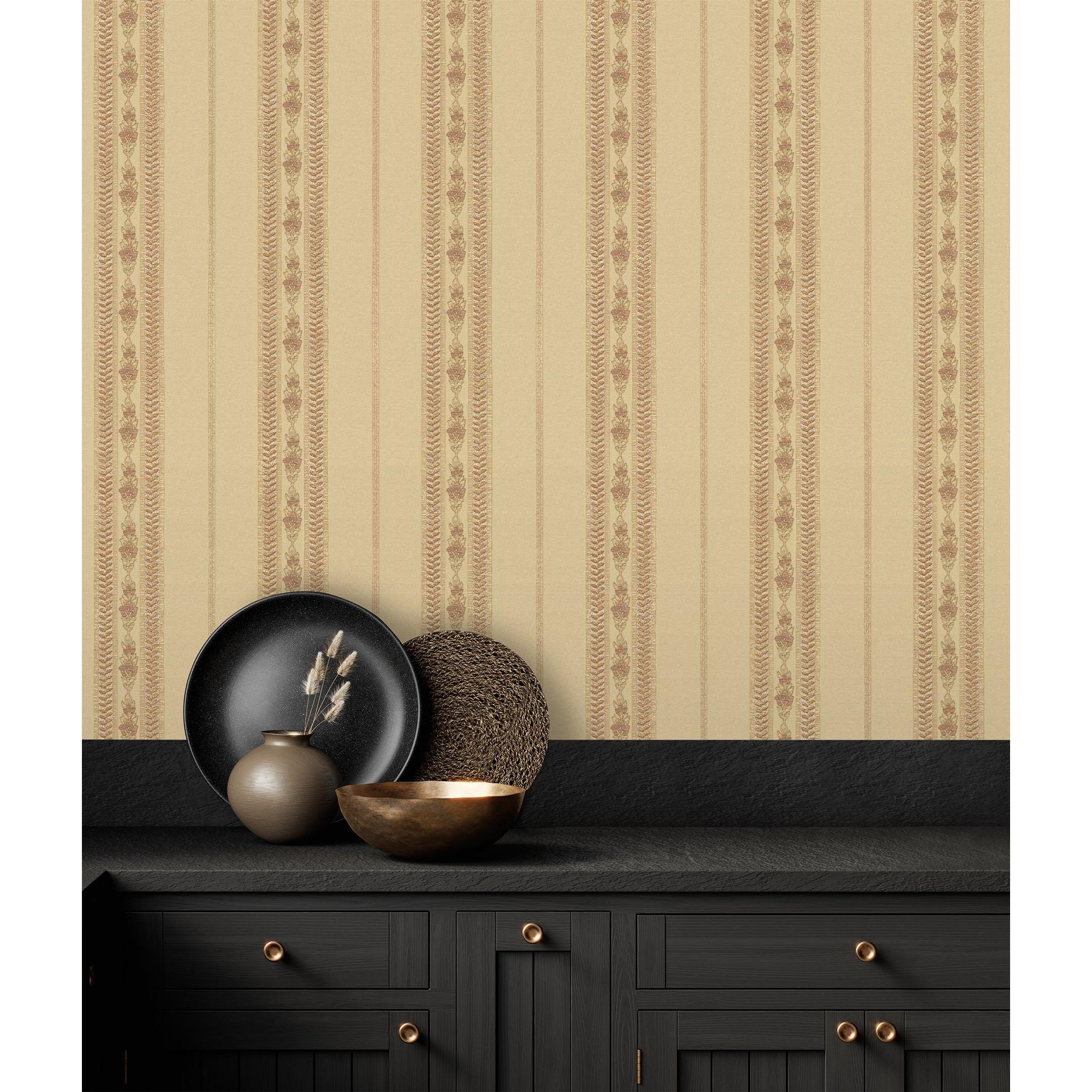 Papel pintado vinílico de rayas con efecto textura de tela tejida en relieve - Alexander Stripe 676427 de GAULAN - Rollo de 10 m x 1,06 m