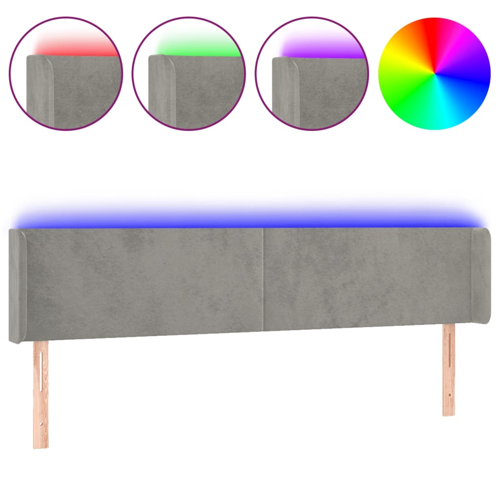 vidaXL Cabecero con LED de terciopelo gris claro 203x16x78/88 cm