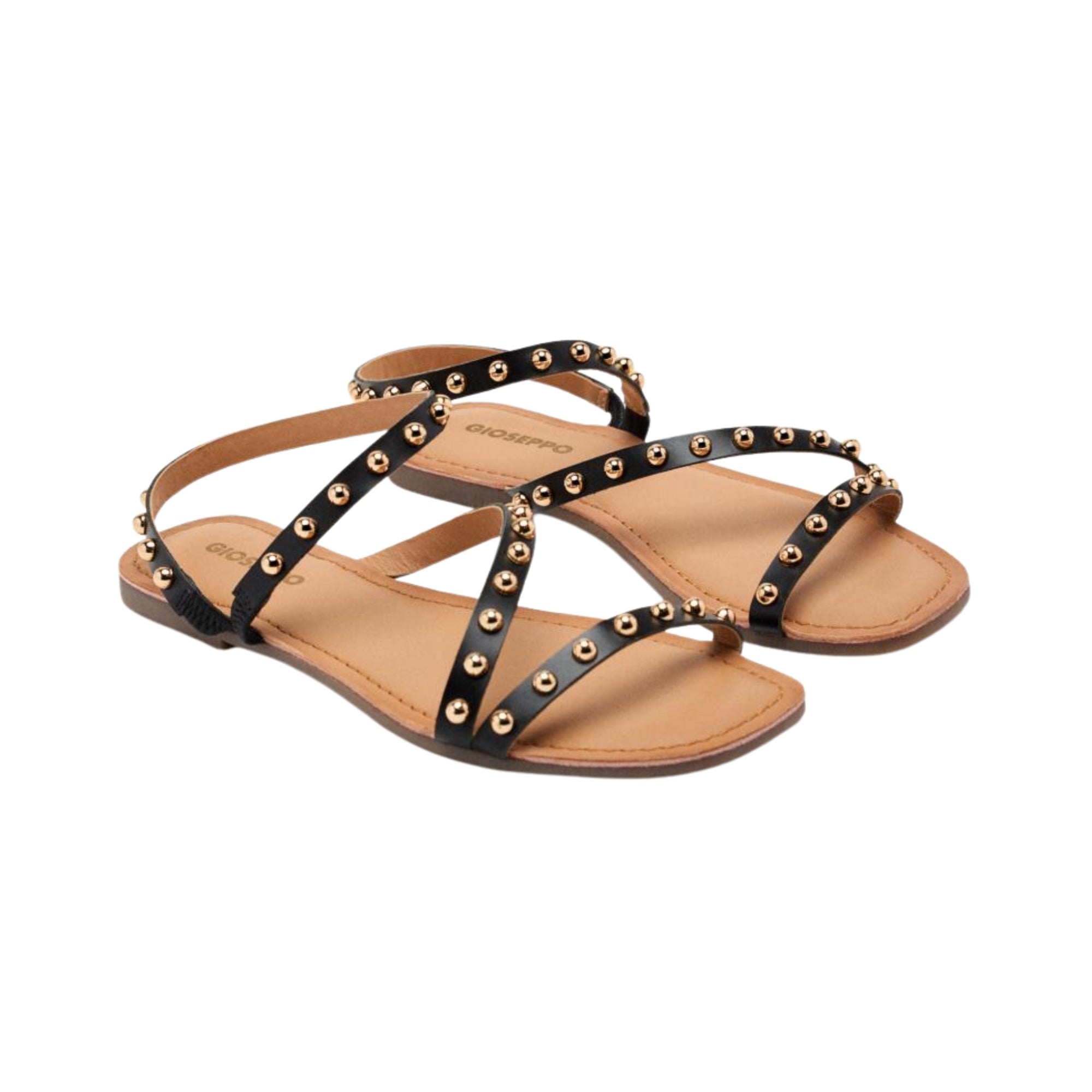 Gioseppo – Necedah 75077-P-Negro – Sandalias De Piel Con Tachas Y Plantilla Acolchada - Mujer