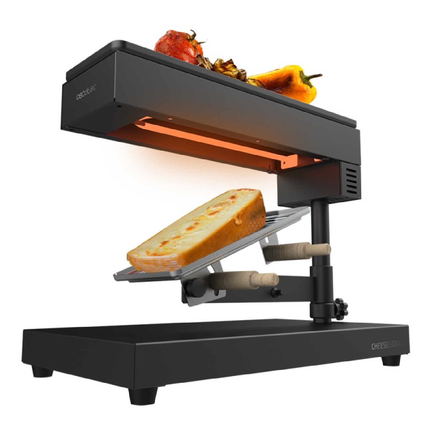 Cecotec Raclette Cheese&Grill 6000 Black. Potencia 600 W, Función Grill, Acabado Acero INOX, Termostato Regulable