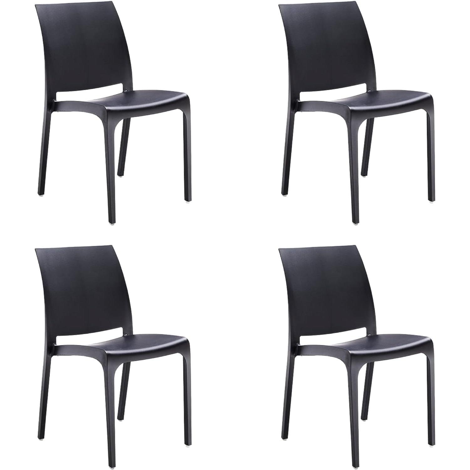 Silla apilable de Resina fabricada en Italia Diseño para interior y exterior SOFIA Negro 4 piezas