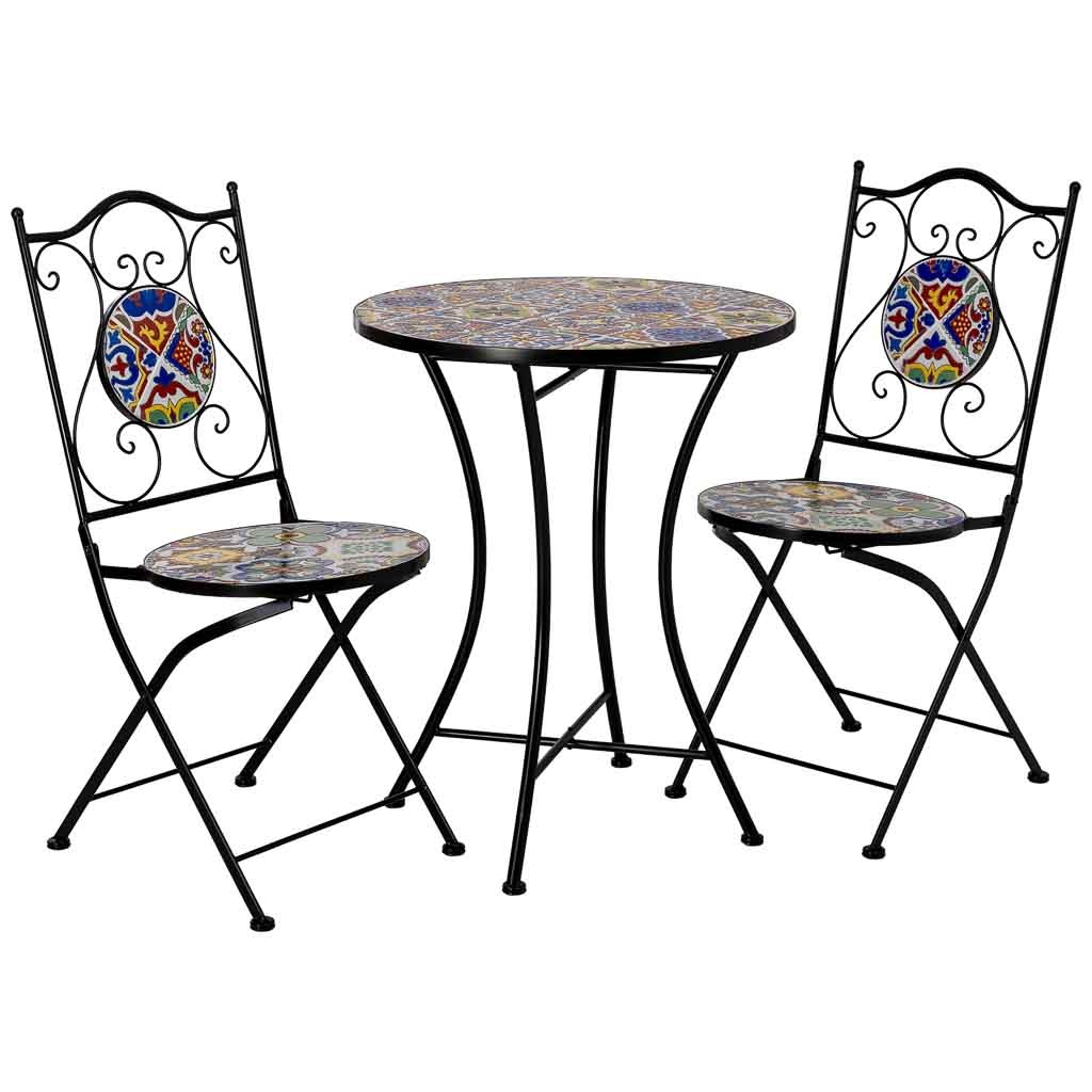 Wonderlust Deco - Conjunto de mesa y 2 sillas de metal azul 60x60x75h cm, 38x46x90h cm Azul 60x60x75h cm. 38x46x90h cm
