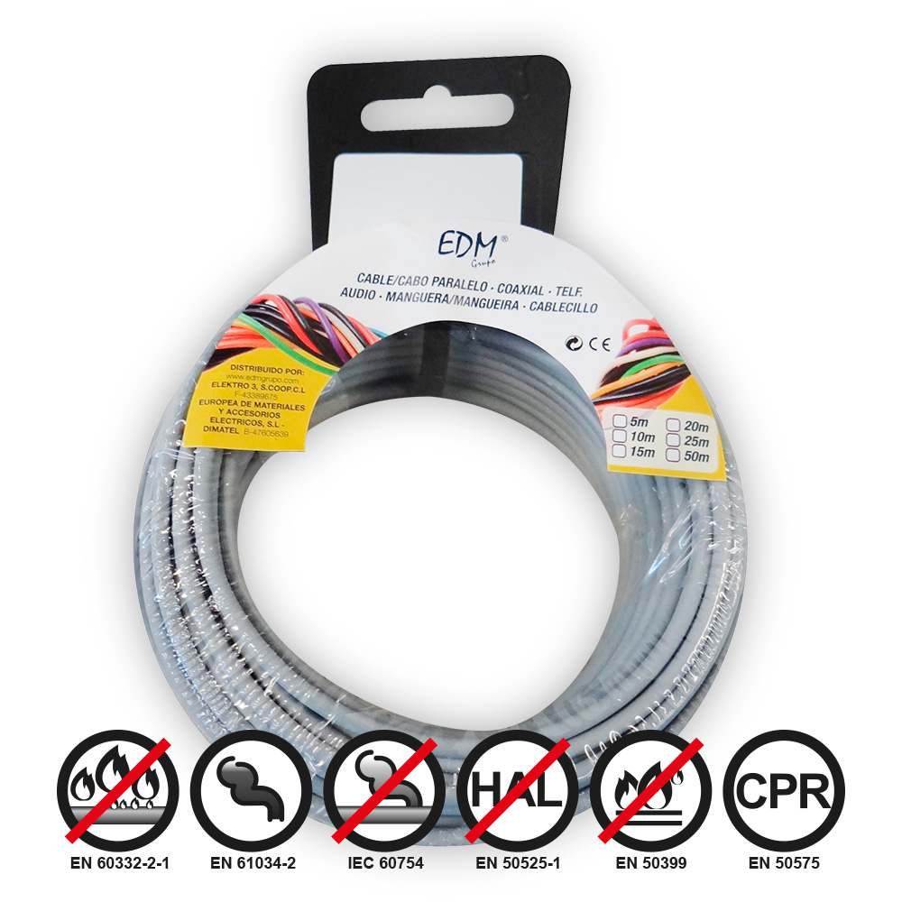 Edm - Cablecillo Flexible 2.5mm Gris 20mts Libre de Halógenos para Ordenadores