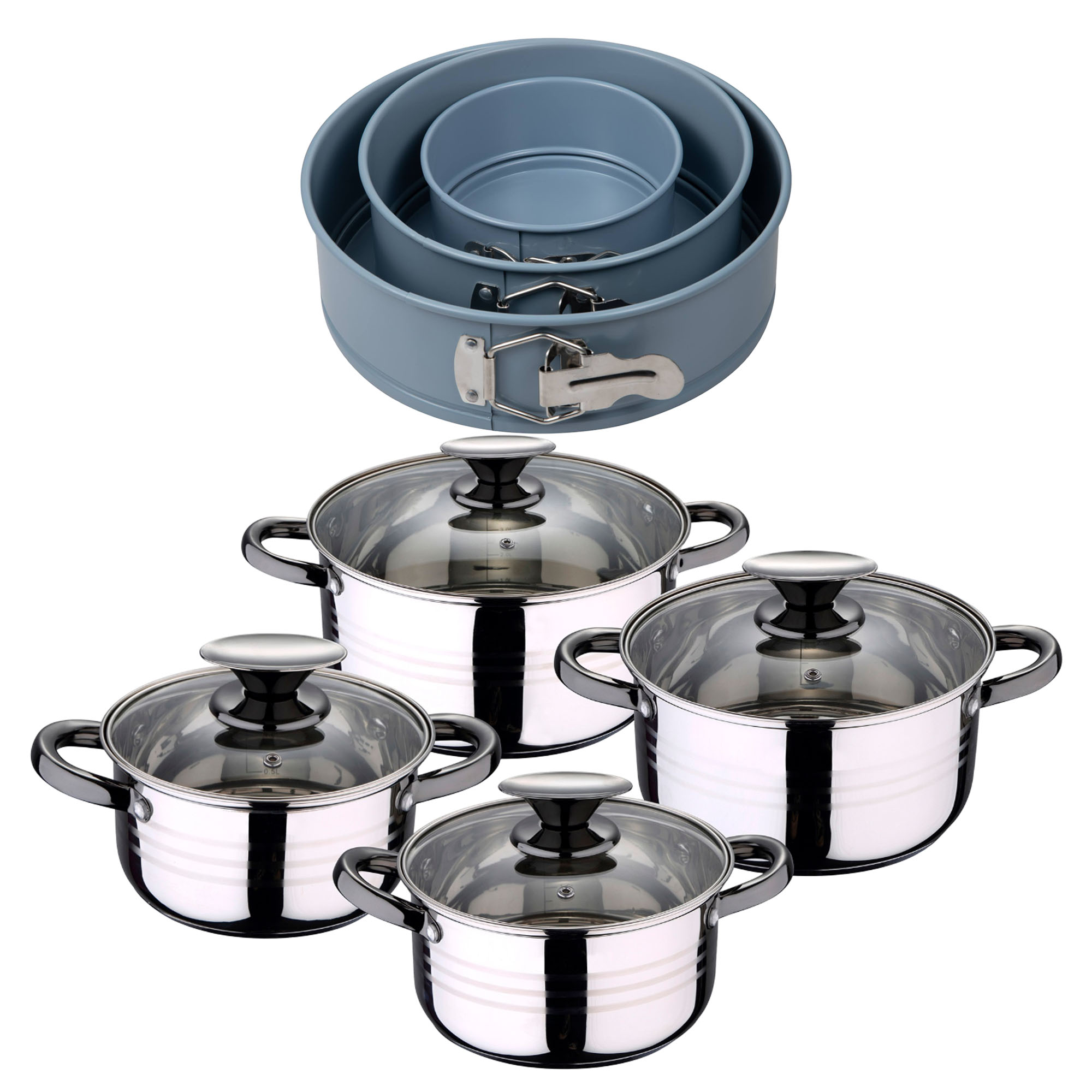 Bateria 8pc acero inoxidable apta para inducción Colección San Ignacio Premium +  Delantal de Cocina Gris oscuro 100% Algodón 75x80cm