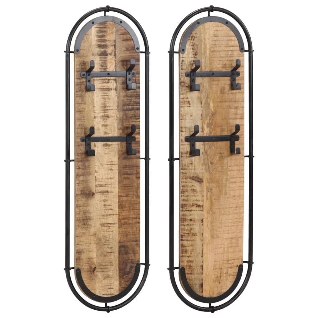vidaXL Percheros de pared con 4 ganchos 2 uds en material madera maciza de acacia/Madera maciza de mango rugosa/madera maciza reciclada