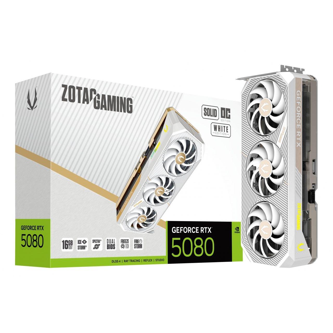Zotac - Tarjeta gráfica GAMING GeForce RTX 5080 Solid Core OC con 16 GB GDDR7, refrigeración activa de 3 ventiladores y resolución 7680x4320 para gaming y diseño gráfico
