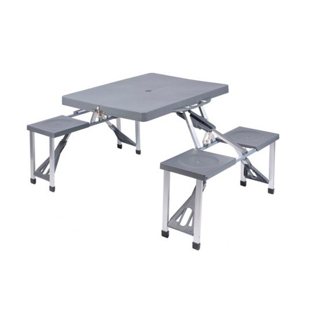 Mesa + 4 taburetes plegables gris