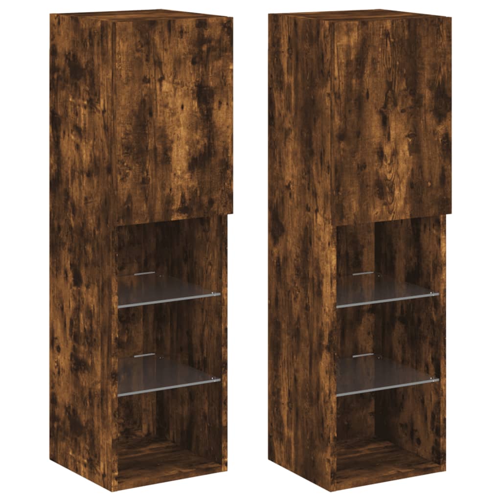 vidaXL Muebles de TV con luces LED 2 uds 30,5x30x102 cm, Mueble de Salon, Mueble TV, Mueble TV salon, Mesa de TV, Mueble tele
