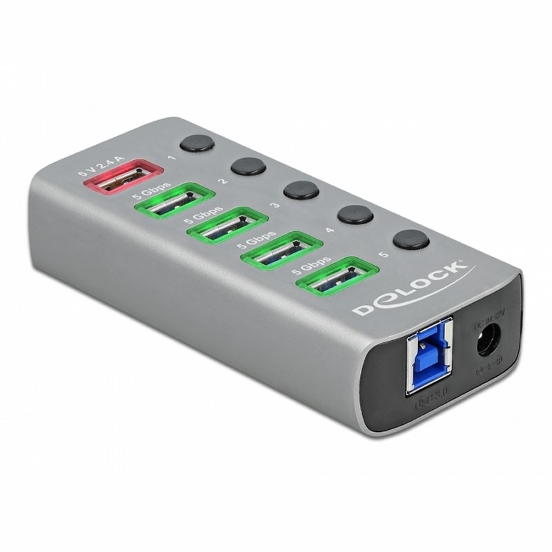 Delock concentrador usb 3.2 4 puertos + 1 rápido