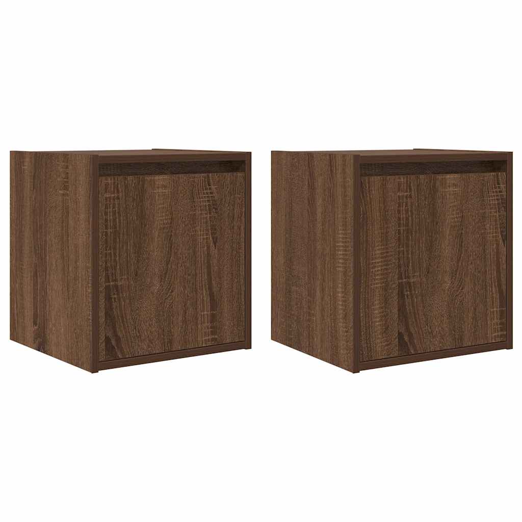 vidaXL Mesillas de noche de pared 2 uds 38x34x40 cm en color Roble ahumado/Madera antigua/Roble artisan y más | cómodas modernas ergonómicas para comedor cocina salón hogar