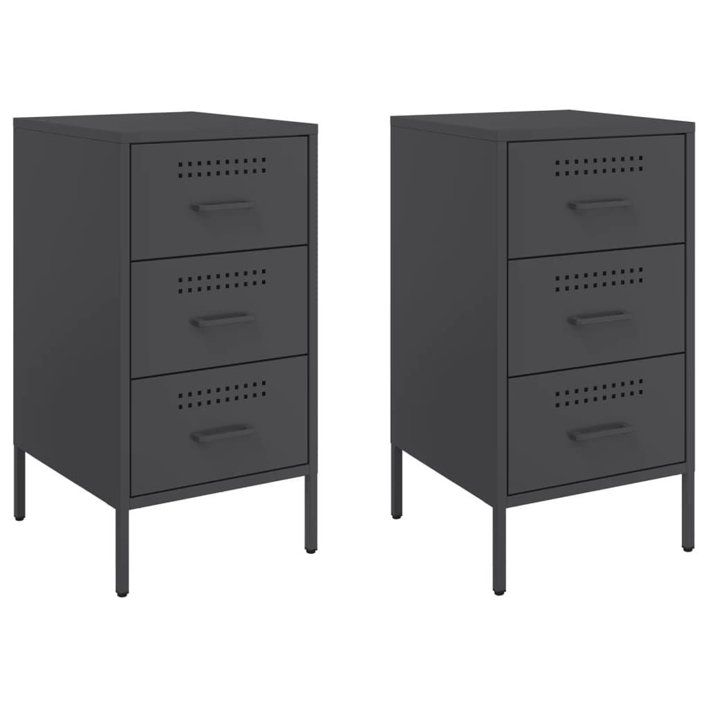 Vidaxl Mesitas de Noche 2 Unidades Acero Laminado 36x39x68 Cm Negro