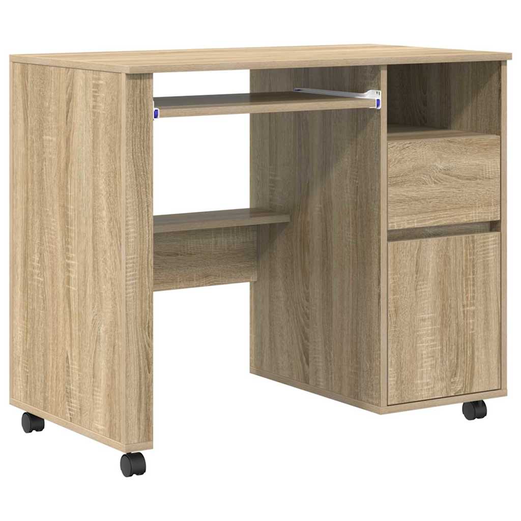 vidaXL Escritorio con Ruedas con cajón Roble Sonoma 91 x 50 x 77 cm