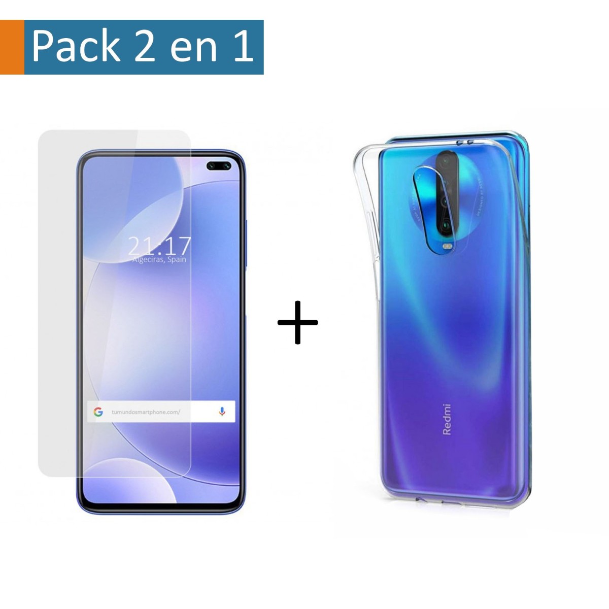 Tumundosmartphone Pack 2 en 1 para Xiaomi Pocophone POCO X2 - Funda Gel Transparente + Protector Cristal Templado