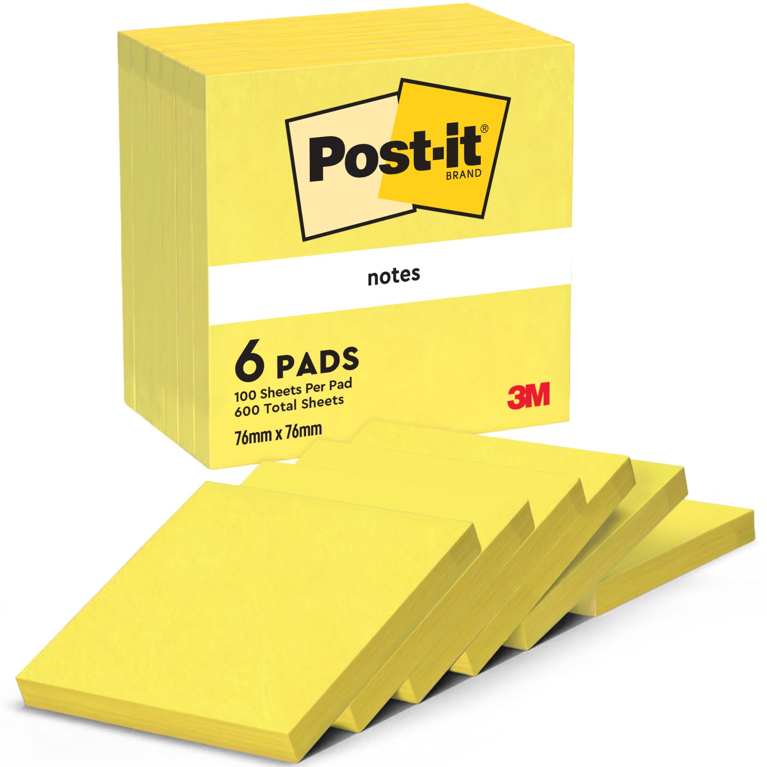 Post-It 654 - Bloc de Notas Adhesivas Quita y Pon 100h - 76 x 76 mm (Pack de 6 uds.)