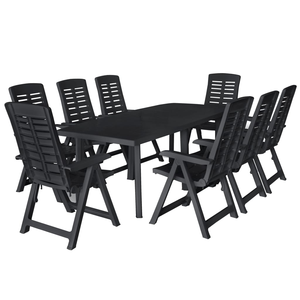 vidaXL Conjunto de comedor de jardín 9 piezas plástico gris antracita