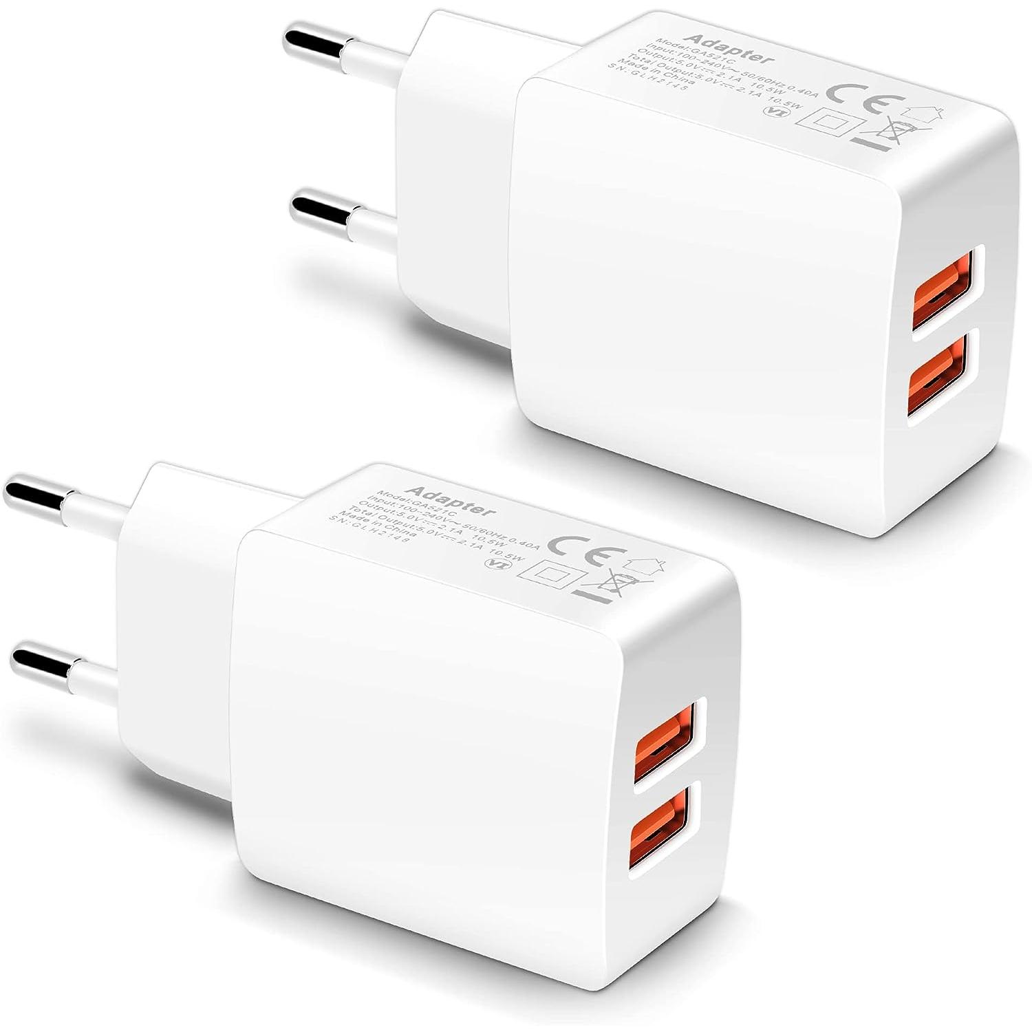 CREAPICO Enchufe USB, Cargador Móvil de Doble Puerto 5 V/2,1 A, Adaptador  de Corriente