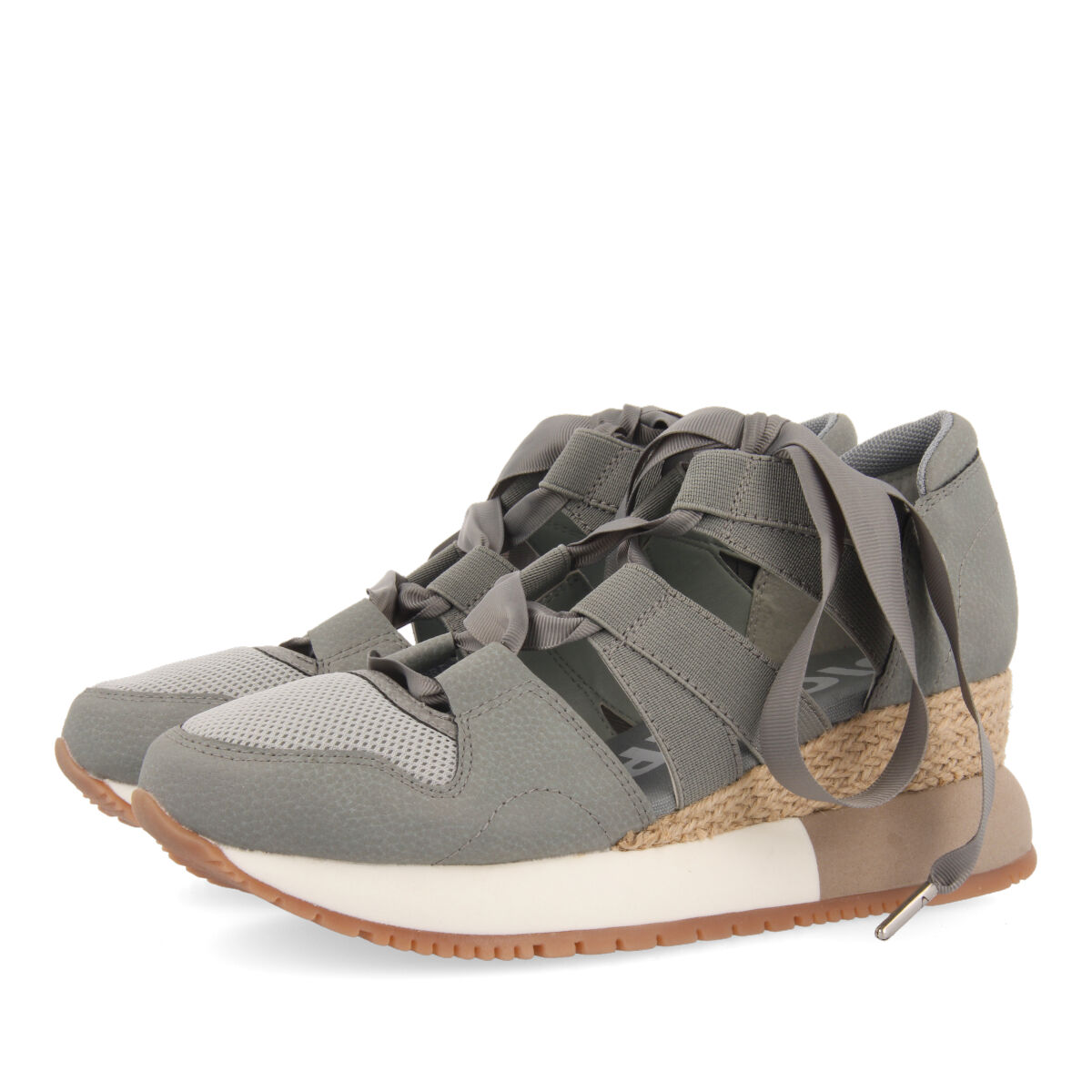 Gioseppo Zapatilla Gris Ceniza Mujer - Cuña Yute 6cm - Nylon Reciclado - Outlet Sandalias Mujer