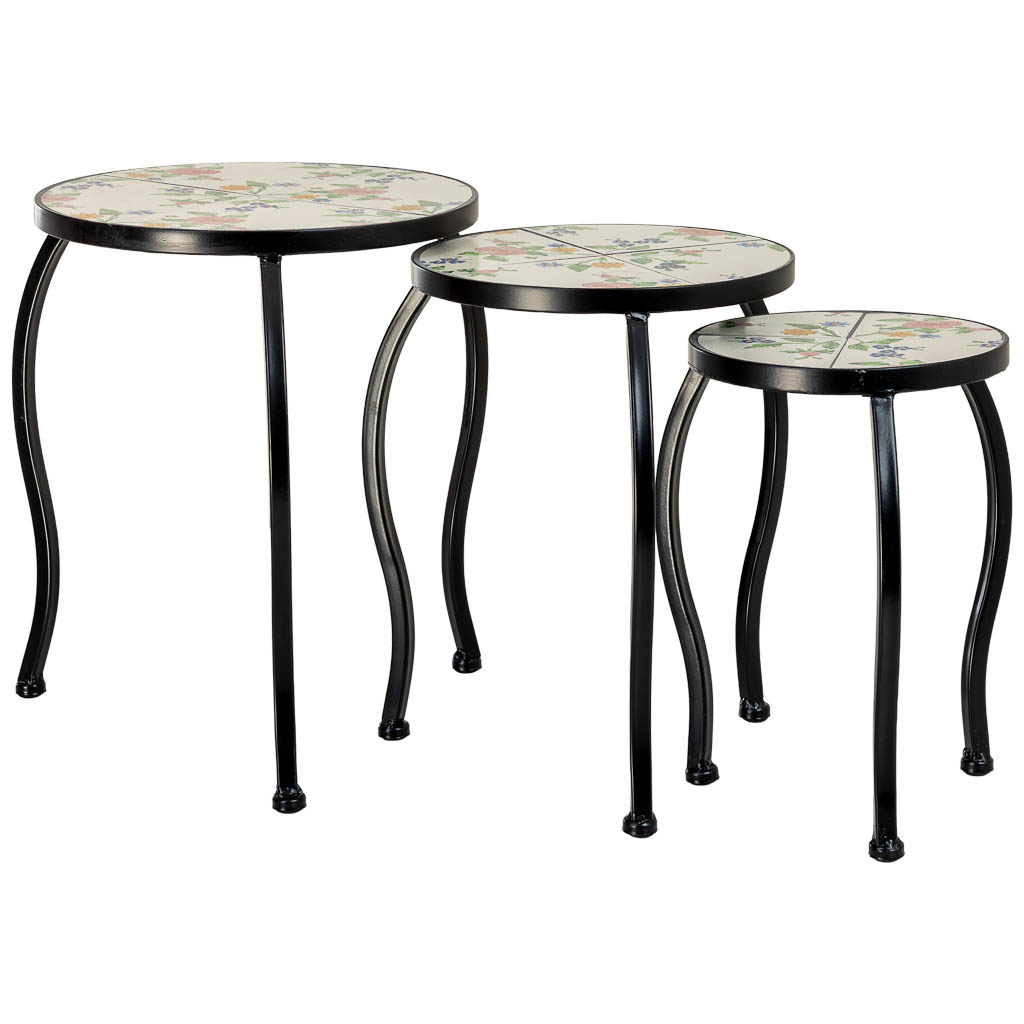 Wonderlust Deco - Soporte set 3 pzas de mosaico y forja beige 33x33x37h-28x28x33h-23x23x Beige 33x33x37h-28x28x33h-23x23x29h cm