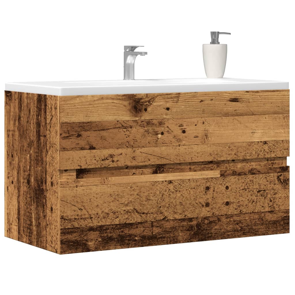 vidaXL Mueble de lavabo madera de ingeniería 80x38,5x45 cm en color Negro/Gris sonoma/Gris hormigón y más | almacenamiento funcional diseño moderno para baño dormitorio sala