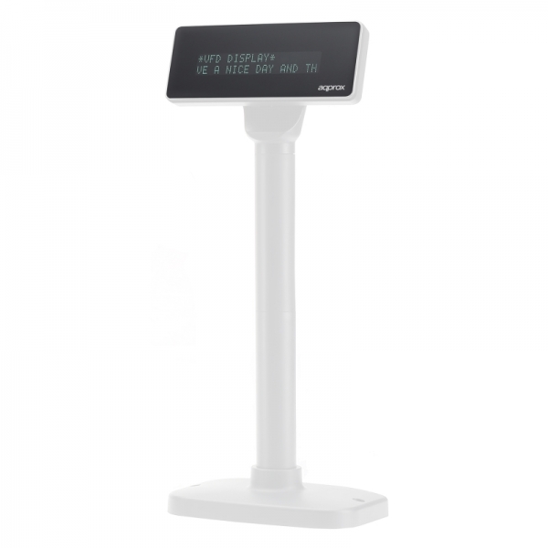Approx visor de cliente vfd para tpv - alfanumerico fluorescente - 20 caracteres y 2 lineas - 3 alturas y rotacion 355º - color blanco