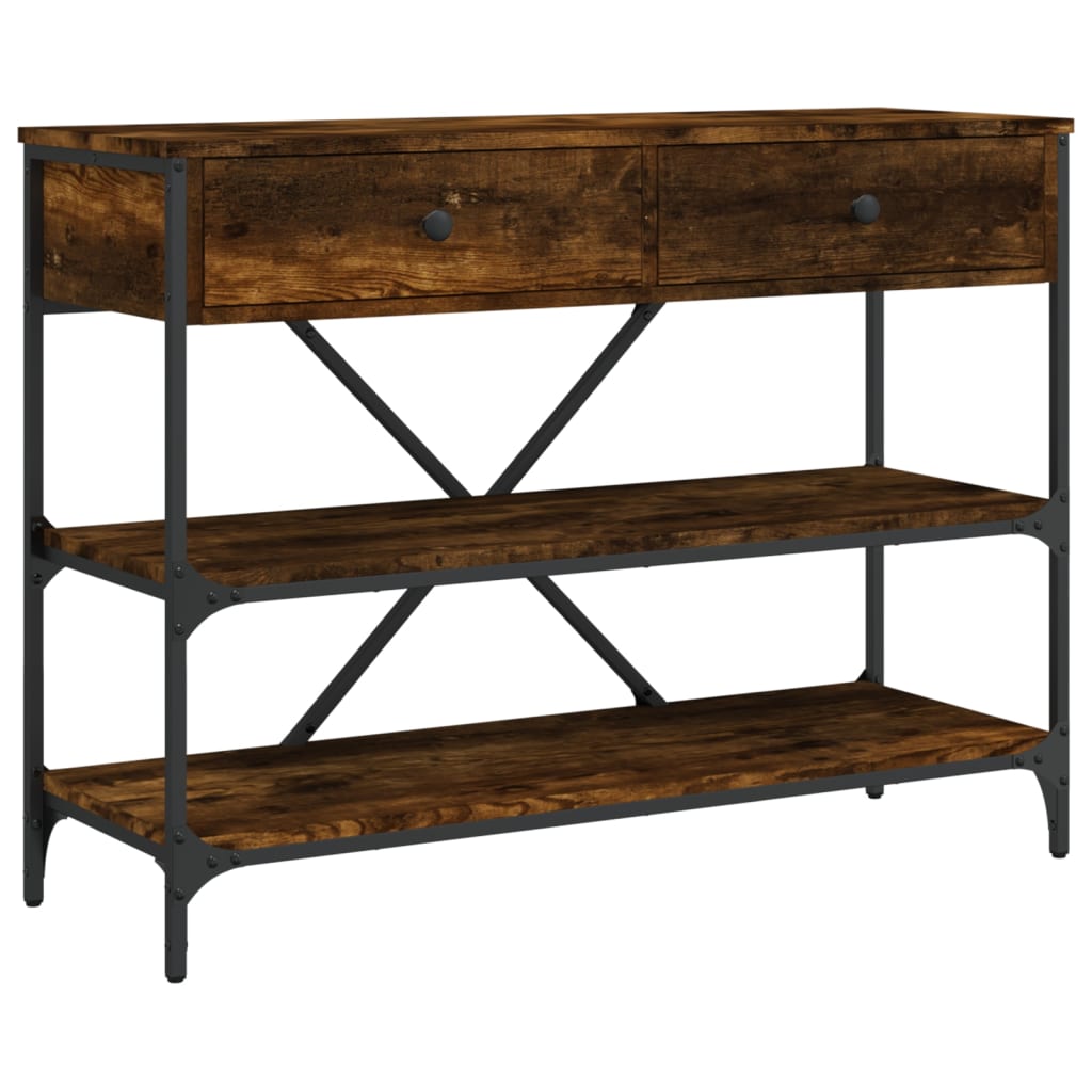 Vidaxl Mesa Consola Cajones Estantes Madera Ingeniería Roble Ahumado