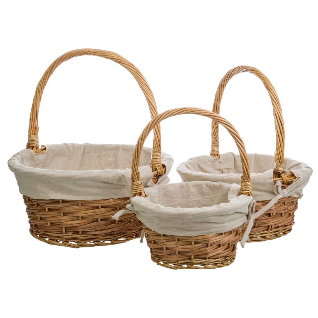 Cestas De Mimbre Buff Forradas Set 3 Pzas 35x35x39cm, El mejor complemento para tu hogar