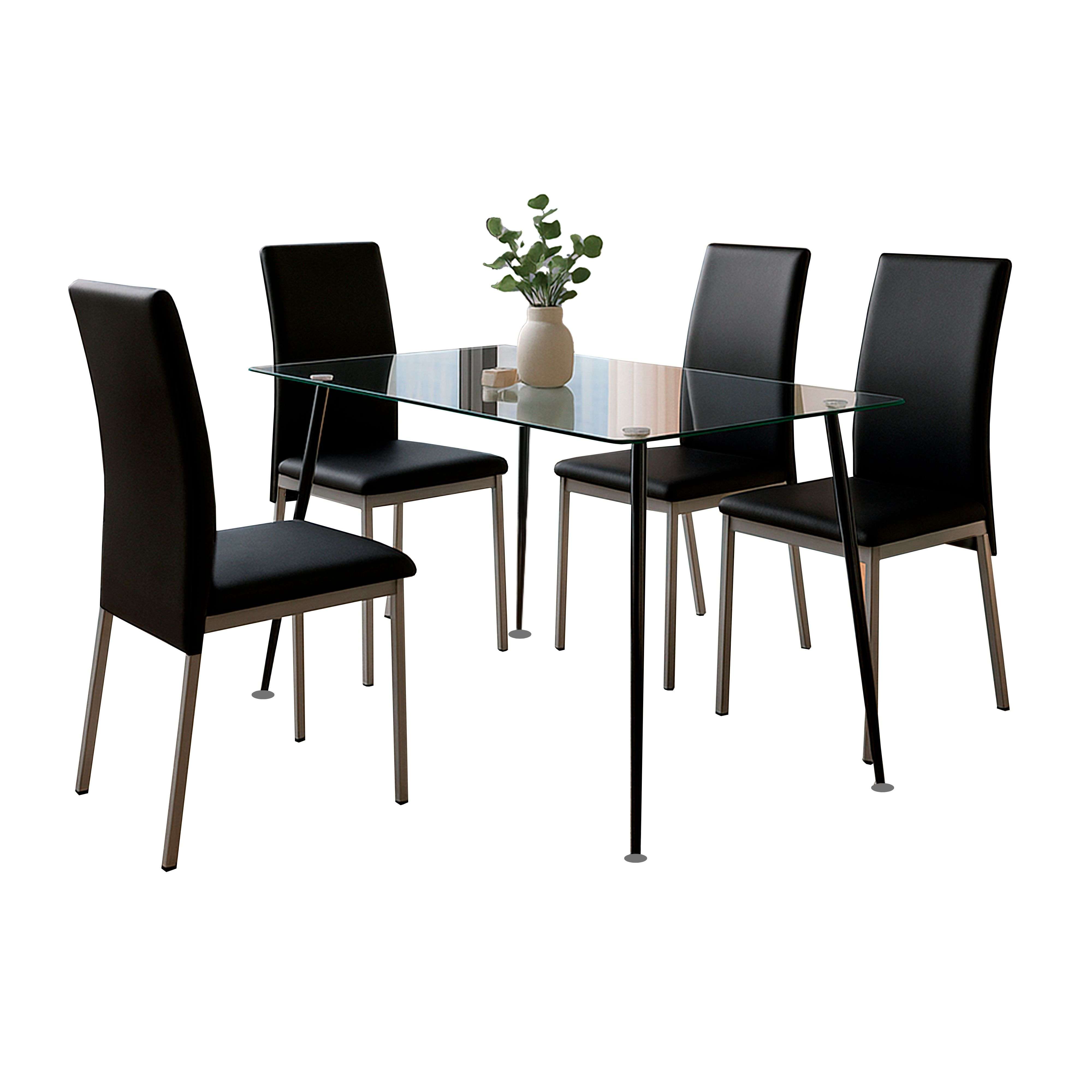 Miroytengo Juego de Comedor Mesa Cristal y 4 Sillas, Juego de Mesa Fija y 4 Sillas Salón, Mesa Rectangular Color Negro